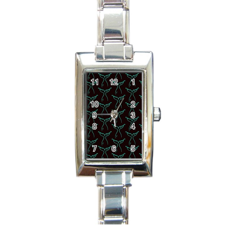 Blue Mermaid Tail Black Neon Rectangle Italian Charm Watch