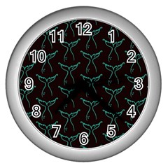 Blue Mermaid Tail Black Neon Wall Clock (silver) by ConteMonfrey