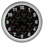 Blue Mermaid Tail Black Neon Wall Clock (Silver) Front