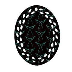 Blue Mermaid Tail Black Neon Oval Filigree Ornament (two Sides) by ConteMonfrey