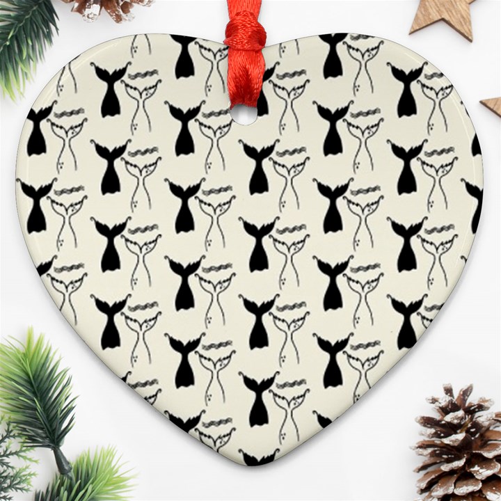 Black And White Mermaid Tail Heart Ornament (Two Sides)