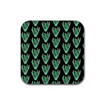 Watercolor Seaweed Black Rubber Coaster (Square) Front