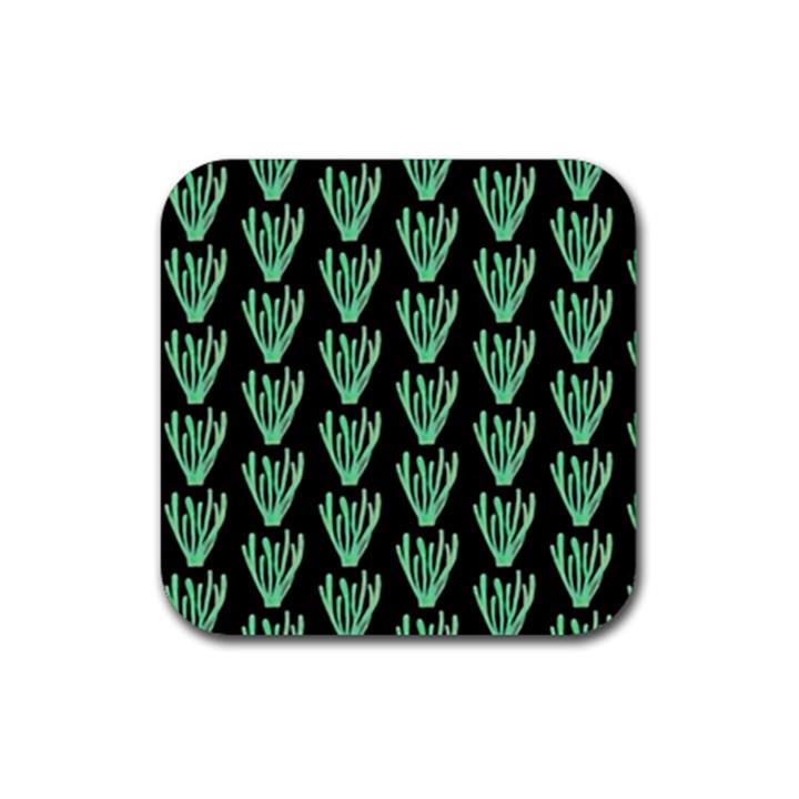 Watercolor Seaweed Black Rubber Coaster (Square)