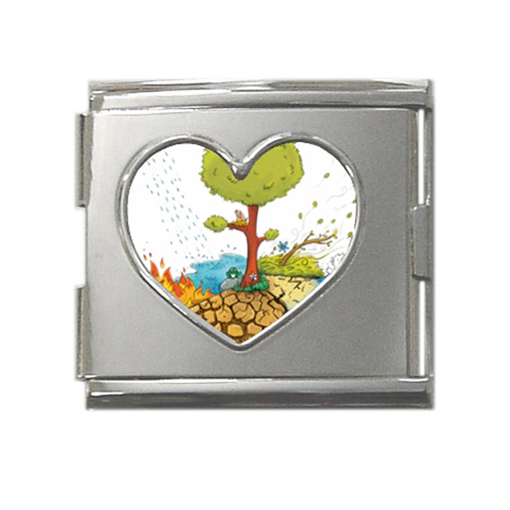 Natural Disaster Flood Earthquake Mega Link Heart Italian Charm (18mm)