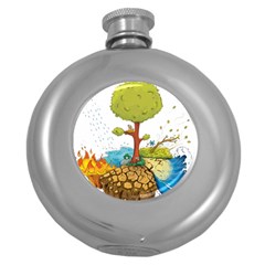 Natural Disaster Flood Earthquake Round Hip Flask (5 Oz) by Jancukart