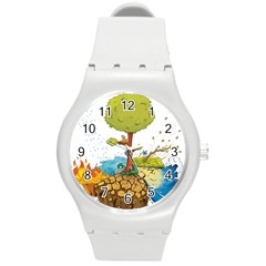 Natural Disaster Flood Earthquake Round Plastic Sport Watch (m)