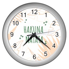 Hakuna Matata Tropical Leaves With Inspirational Quote Wall Clock (silver)