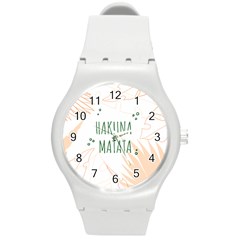 Hakuna Matata Tropical Leaves With Inspirational Quote Round Plastic Sport Watch (m) by Jancukart