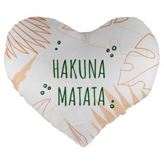 Hakuna Matata Tropical Leaves With Inspirational Quote Large 19  Premium Flano Heart Shape Cushions