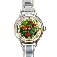 Flower Stained Glass Window Round Italian Charm Watch by Jancukart