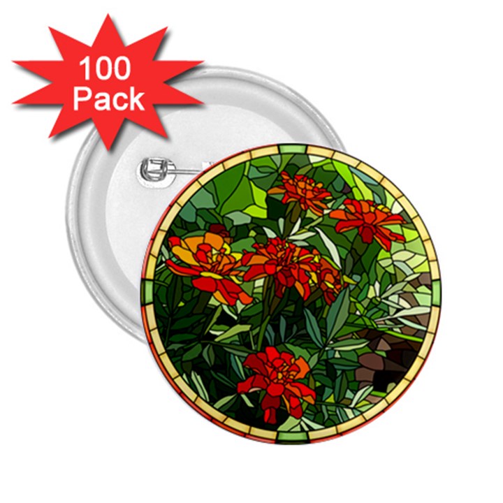 Flower Stained Glass Window 2.25  Buttons (100 pack) 