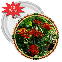 Flower Stained Glass Window 3  Buttons (10 Pack)  by Jancukart