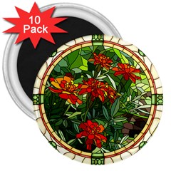 Flower Stained Glass Window 3  Magnets (10 Pack)  by Jancukart