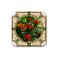 Flower Stained Glass Window Rubber Coaster (square)