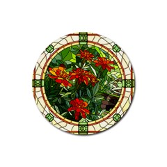 Flower Stained Glass Window Rubber Coaster (round)