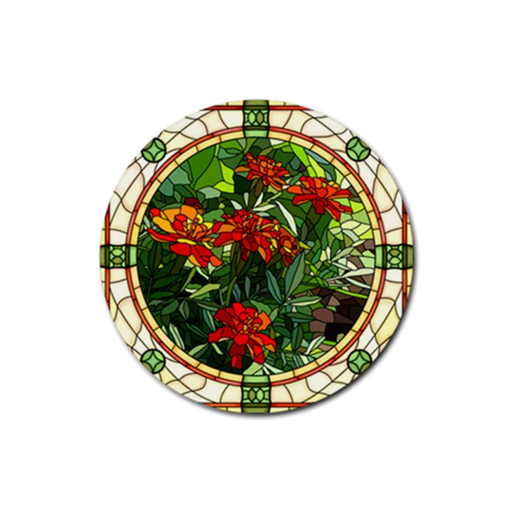 Flower Stained Glass Window Rubber Coaster (Round)