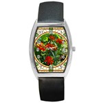 Flower Stained Glass Window Barrel Style Metal Watch Front