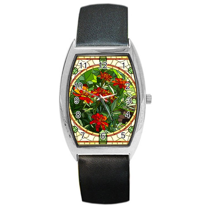 Flower Stained Glass Window Barrel Style Metal Watch