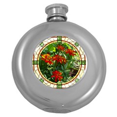 Flower Stained Glass Window Round Hip Flask (5 Oz)