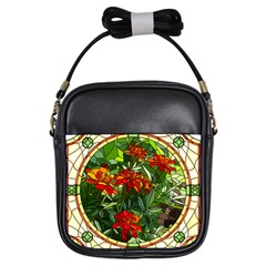 Flower Stained Glass Window Girls Sling Bag