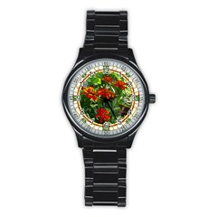 Flower Stained Glass Window Stainless Steel Round Watch