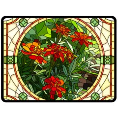 Flower Stained Glass Window Double Sided Fleece Blanket (large) 