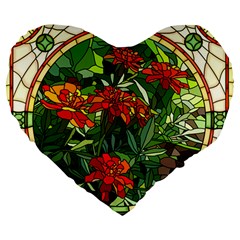 Flower Stained Glass Window Large 19  Premium Flano Heart Shape Cushions