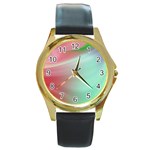 Gradient Pink, blue, red Round Gold Metal Watch Front