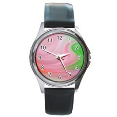 Gradient Pink Green Orange Round Metal Watch by ConteMonfrey