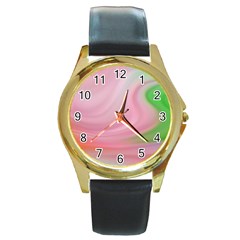 Gradient Pink Green Orange Round Gold Metal Watch by ConteMonfrey