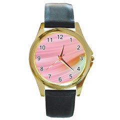 Gradient Ice Cream Pink Green Round Gold Metal Watch by ConteMonfrey