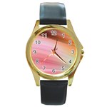 Gradient brown, green, pink, orange Round Gold Metal Watch Front