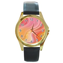 Gradient Pink Yellow Round Gold Metal Watch by ConteMonfrey