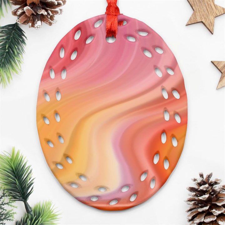 Gradient pink yellow Oval Filigree Ornament (Two Sides)