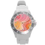 Gradient pink yellow Round Plastic Sport Watch (L) Front