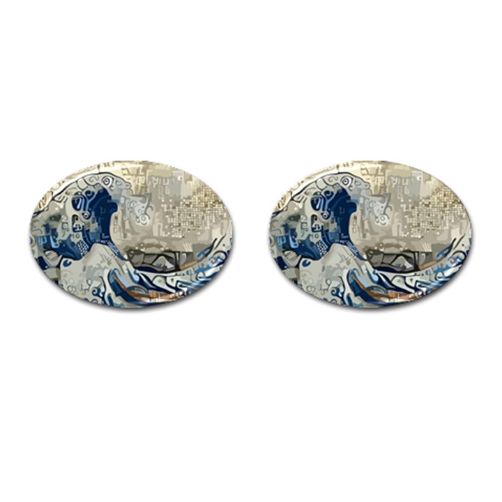 Wave Sea Ocean Splash Water Surf Foam Movement Cufflinks (Oval)