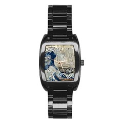 Wave Sea Ocean Splash Water Surf Foam Movement Stainless Steel Barrel Watch by Wegoenart