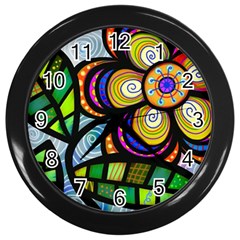 Flower Flora Plant Nature Botanical Leaves Leaf Wall Clock (black) by Wegoenart