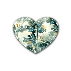 Vintage Retro Flowers Leaves Foliage Plants Rubber Coaster (heart) by Wegoenart