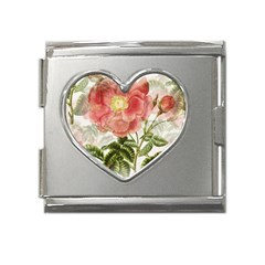 Flowers Vintage Background Retro Floral Stem Mega Link Heart Italian Charm (18mm) by Wegoenart