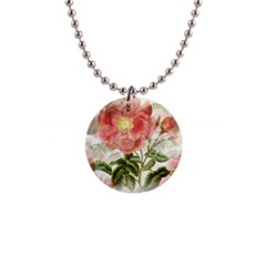 Flowers Vintage Background Retro Floral Stem 1  Button Necklace by Wegoenart