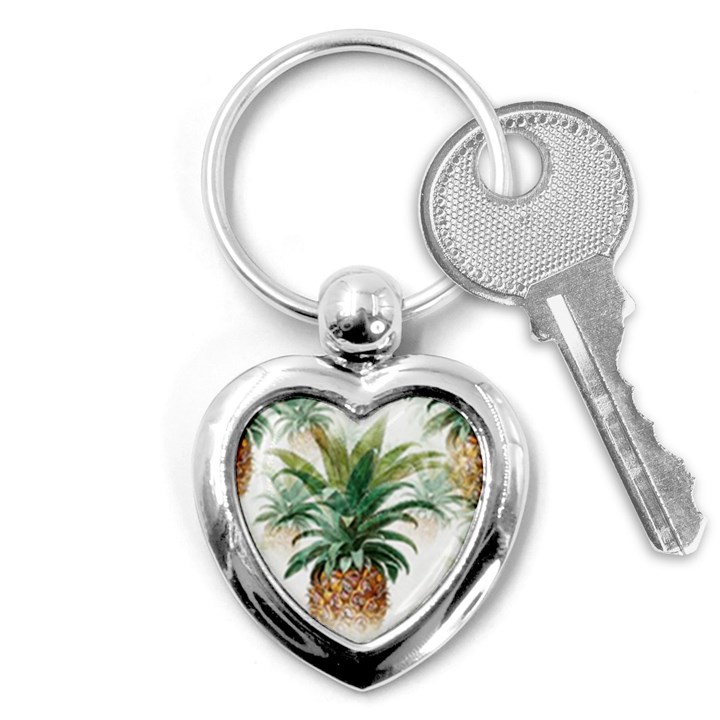 Pineapple Pattern Background Seamless Vintage Key Chain (Heart)