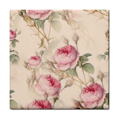 Roses Plants Vintage Retro Flowers Pattern Tile Coaster by Wegoenart