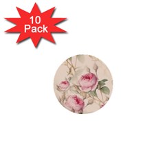 Roses Plants Vintage Retro Flowers Pattern 1  Mini Buttons (10 Pack)  by Wegoenart