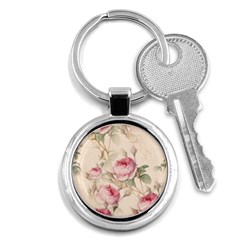 Roses Plants Vintage Retro Flowers Pattern Key Chain (round) by Wegoenart