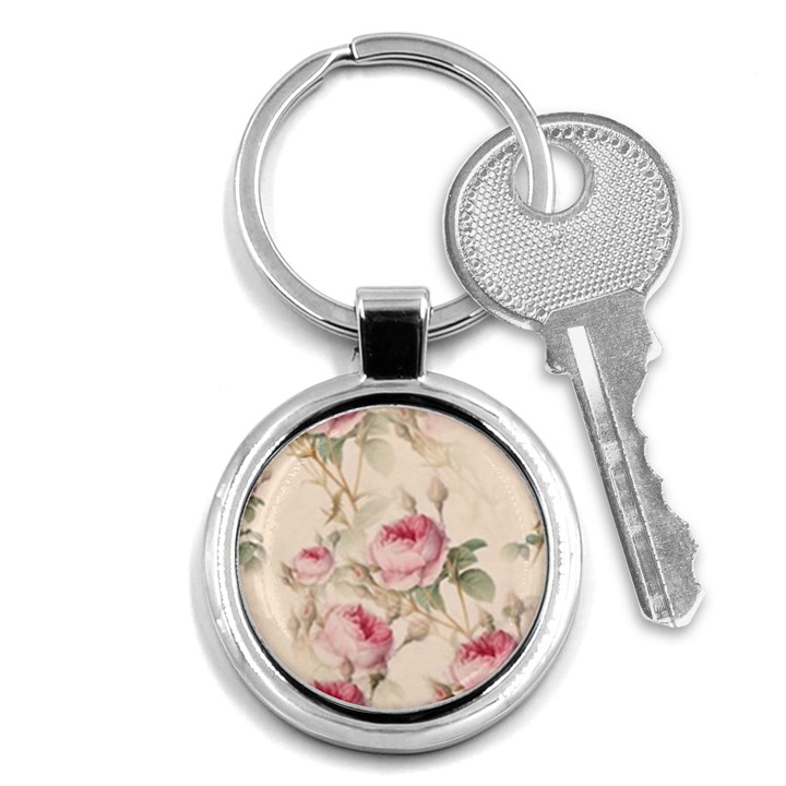 Roses Plants Vintage Retro Flowers Pattern Key Chain (Round)