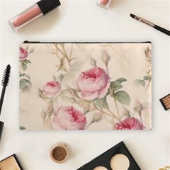 Roses Plants Vintage Retro Flowers Pattern Cosmetic Bag (large) by Wegoenart