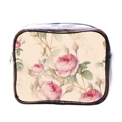 Roses Plants Vintage Retro Flowers Pattern Mini Toiletries Bag (one Side) by Wegoenart