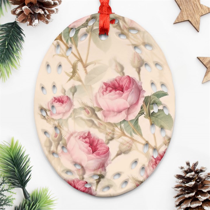 Roses Plants Vintage Retro Flowers Pattern Ornament (Oval Filigree)