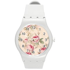 Roses Plants Vintage Retro Flowers Pattern Round Plastic Sport Watch (m) by Wegoenart